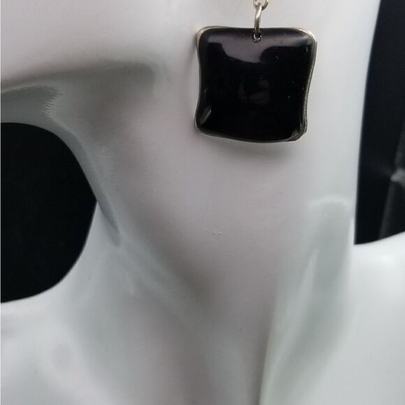 Victorian mourning onyx square earrings sterling silver E253